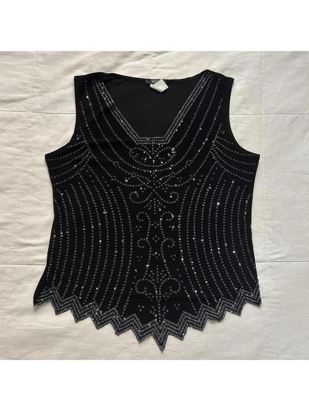 Y2K Paper Tag Vintage MSK Beaded Cutwork Tank Top USA Size L